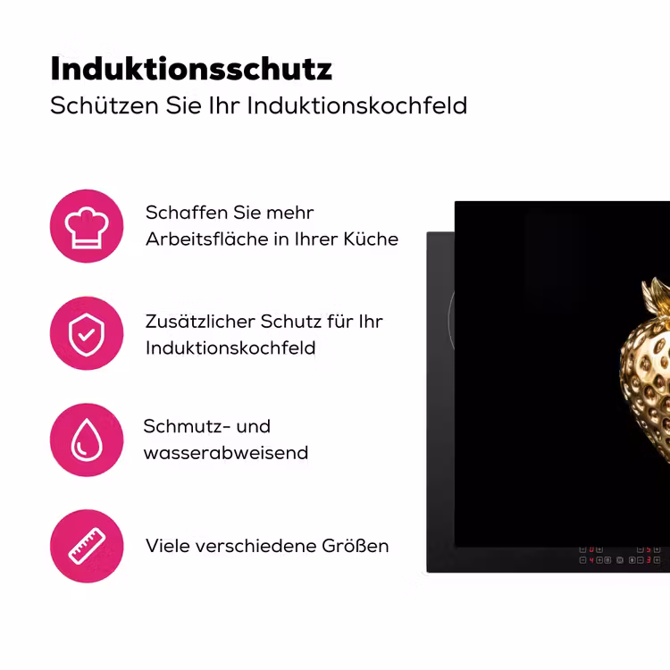 Aardbei - Goud - Zwart - Chrome Inductie beschermer vinyl 3mm klein -zzzzzzz-lf-ups