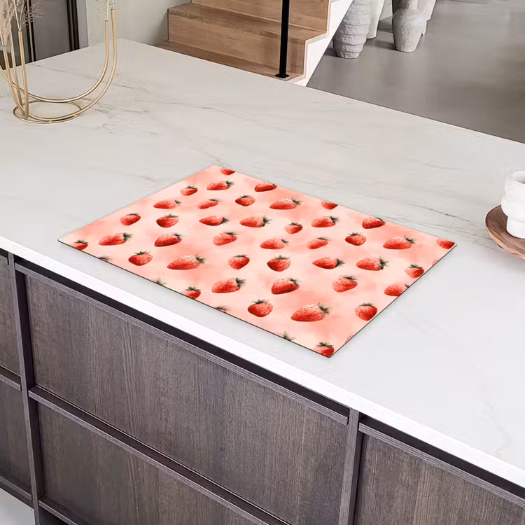 Aardbei - Patroon - Roze Inductie beschermer vinyl 3mm klein 276 -sfeer8