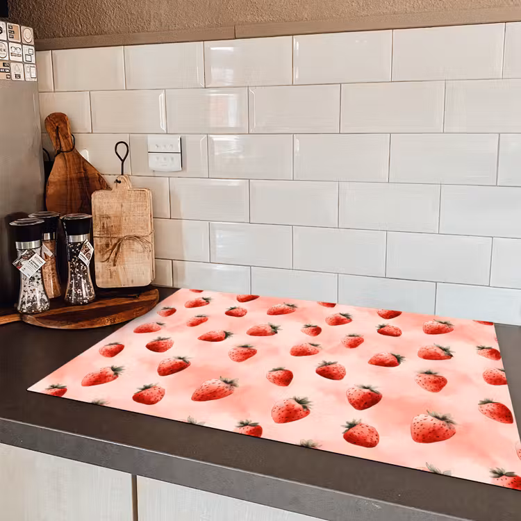Aardbei - Patroon - Roze Inductie beschermer vinyl 3mm klein 276 -sfeer3