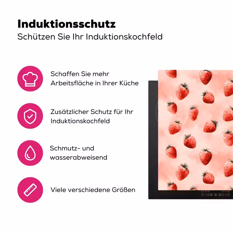 Aardbei - Patroon - Roze Inductie beschermer vinyl 3mm klein 276 -zzzzzzz-lf-ups