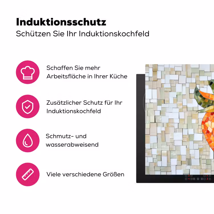 Aardbei - Rood - Mozaïek - Fruit Inductie beschermer vinyl 3mm klein -zzzzzzz-lf-ups