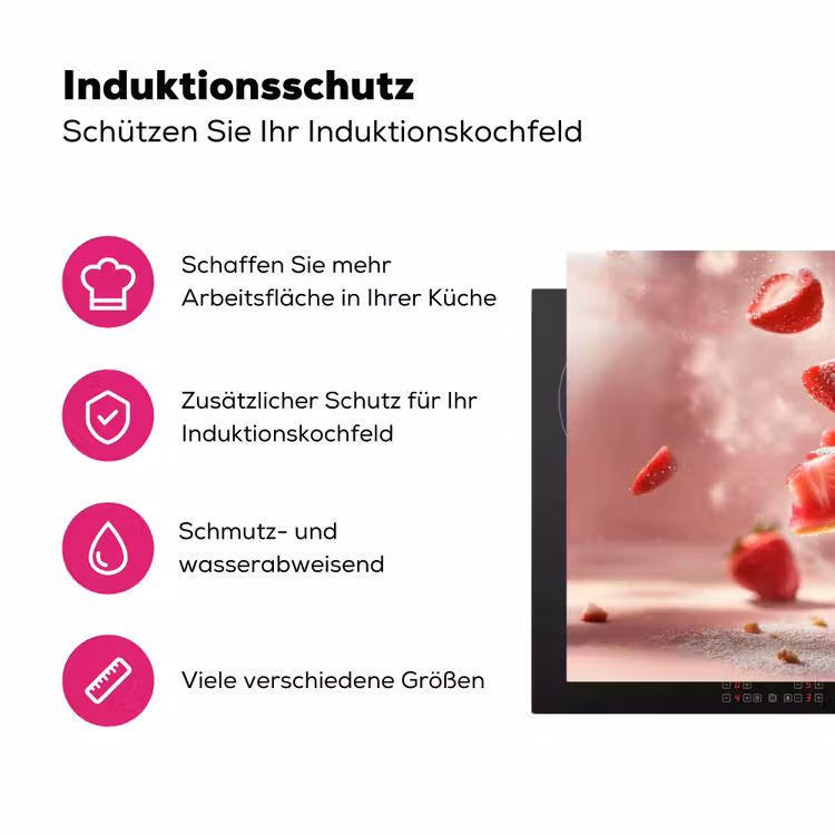 Aardbei - Taart- Eten - Roze Inductie beschermer vinyl 3mm klein -zzzzzzz-lf-ups