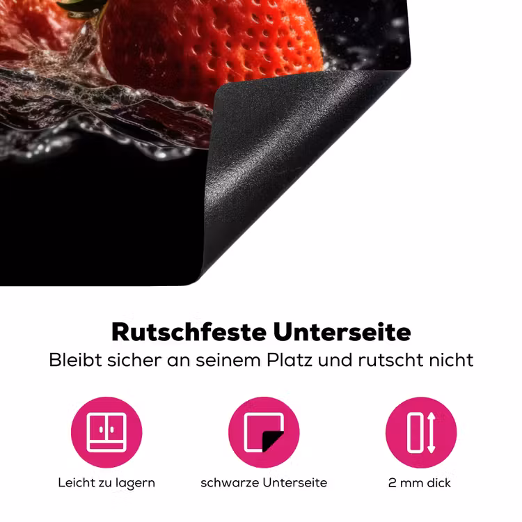 Aardbeien - Fruit - Rood - Water - Zwart Inductie beschermer vinyl 3mm klein -zzzzzzz-lf-onderkant