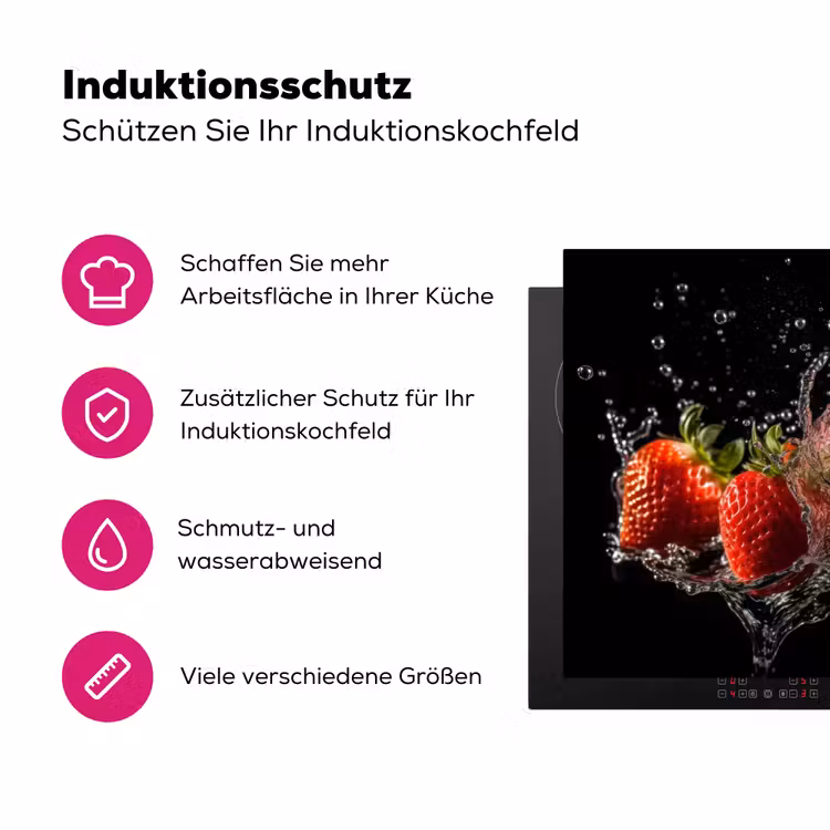 Aardbeien - Fruit - Rood - Water - Zwart Inductie beschermer vinyl 3mm klein -zzzzzzz-lf-ups