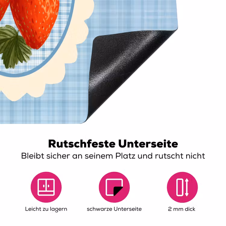 Aardbeien - Lijst - Rood - Geruit Inductie beschermer vinyl 3mm middel -zzzzzzz-lf-onderkant