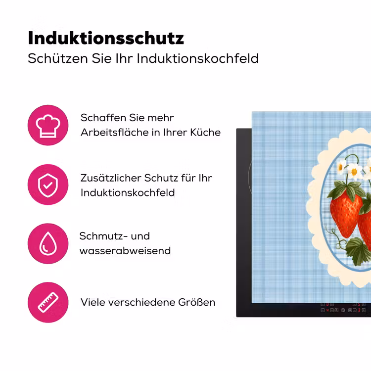 Aardbeien - Lijst - Rood - Geruit Inductie beschermer vinyl 3mm middel -zzzzzzz-lf-ups