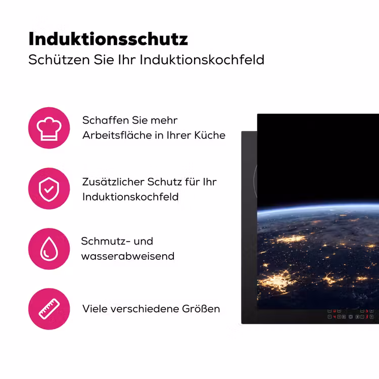 Herdabdeckplatte - Erde – Nacht – Weltraum - Aarde - Nacht - Ruimte Inductie beschermer vinyl 3mm middel
