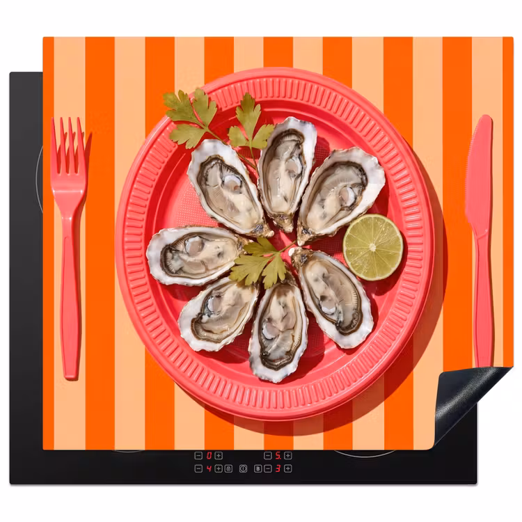Eten - Oester - Zeevruchten - Oranje - Modern Inductie beschermer vinyl 3mm middel -3d