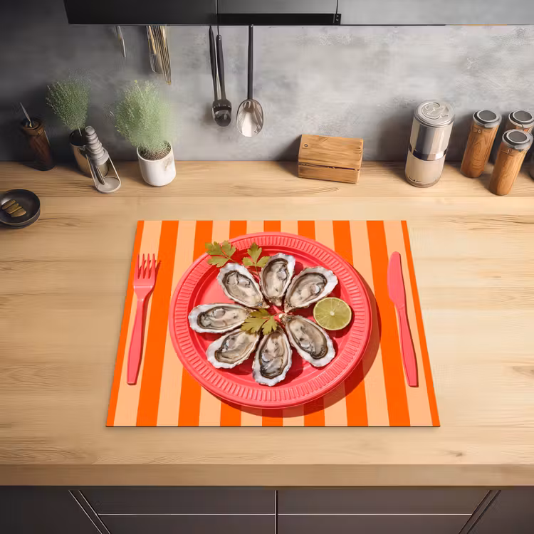 Eten - Oester - Zeevruchten - Oranje - Modern Inductie beschermer vinyl 3mm middel -sfeer5