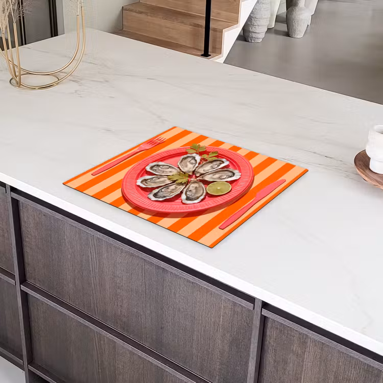 Eten - Oester - Zeevruchten - Oranje - Modern Inductie beschermer vinyl 3mm middel -sfeer8