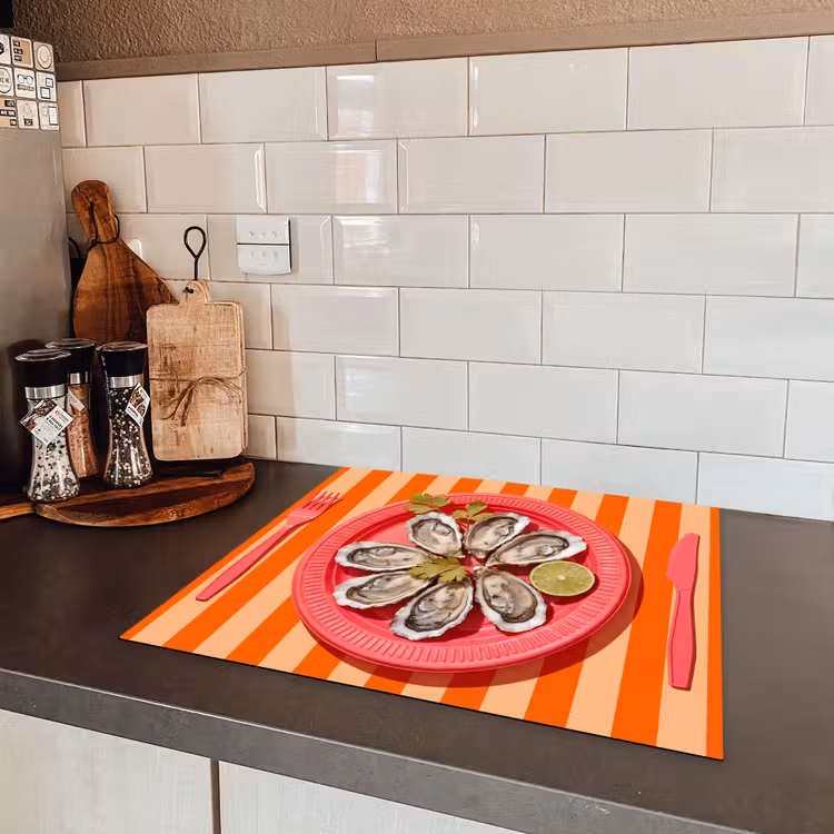 Eten - Oester - Zeevruchten - Oranje - Modern Inductie beschermer vinyl 3mm middel -sfeer3