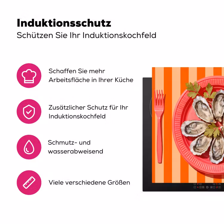 Eten - Oester - Zeevruchten - Oranje - Modern Inductie beschermer vinyl 3mm middel -zzzzzzz-lf-ups