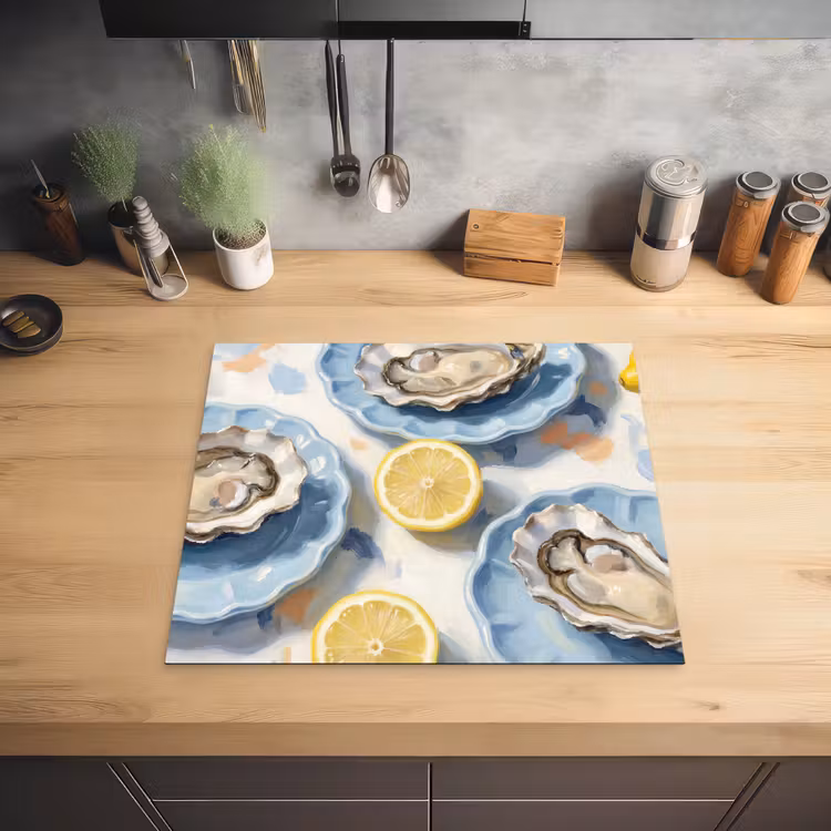 Eten - Oesters - Citroenen - Modern - Geel Inductie beschermer vinyl 3mm middel -sfeer5
