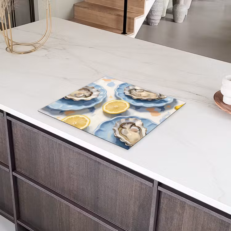 Eten - Oesters - Citroenen - Modern - Geel Inductie beschermer vinyl 3mm middel -sfeer8