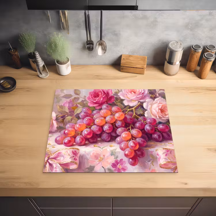 Eten - Bloemen - Stilleven - Roze - Goud Inductie beschermer vinyl 3mm middel -sfeer5