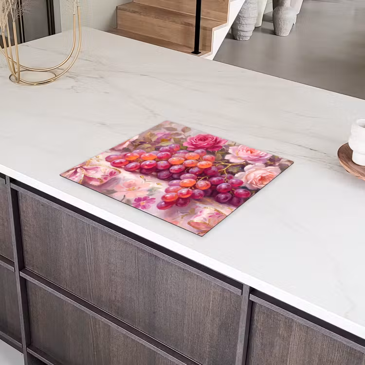 Eten - Bloemen - Stilleven - Roze - Goud Inductie beschermer vinyl 3mm middel -sfeer8