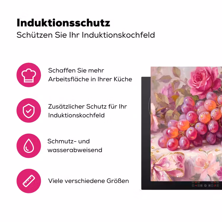 Eten - Bloemen - Stilleven - Roze - Goud Inductie beschermer vinyl 3mm middel -zzzzzzz-lf-ups
