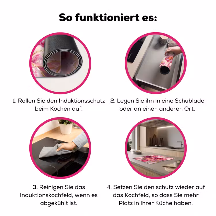 Eten - Bloemen - Stilleven - Roze - Goud Inductie beschermer vinyl 3mm middel -zzzzzzz-lf-werking
