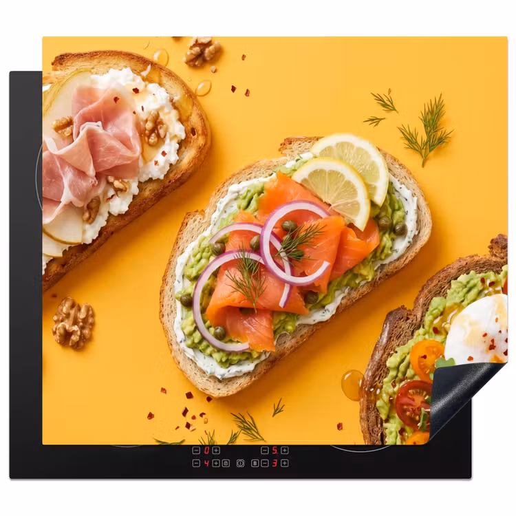 Eten - Brood - Ontbijt - Modern - Kleurrijk Inductie beschermer vinyl 3mm middel -3d