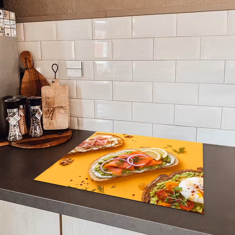 Eten - Brood - Ontbijt - Modern - Kleurrijk Inductie beschermer vinyl 3mm middel -sfeer3