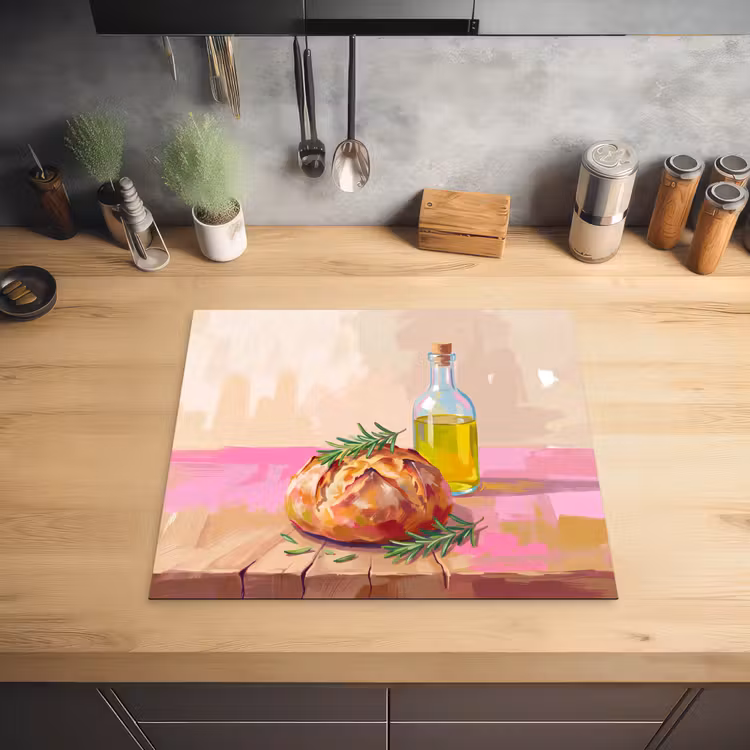 Eten - Brood - Olijfolie - Abstract - Keuken Inductie beschermer vinyl 3mm middel -sfeer5