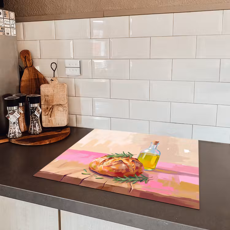 Eten - Brood - Olijfolie - Abstract - Keuken Inductie beschermer vinyl 3mm middel -sfeer3