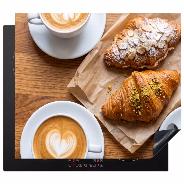 Eten - Croissant - Koffie - Ontbijt - Modern Inductie beschermer vinyl 3mm middel -3d