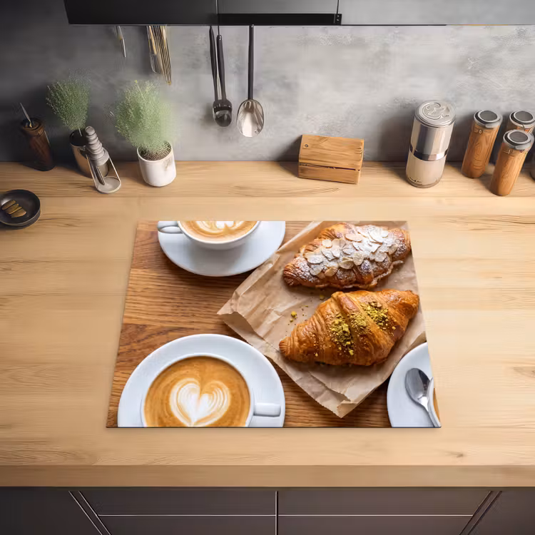Eten - Croissant - Koffie - Ontbijt - Modern Inductie beschermer vinyl 3mm middel -sfeer5