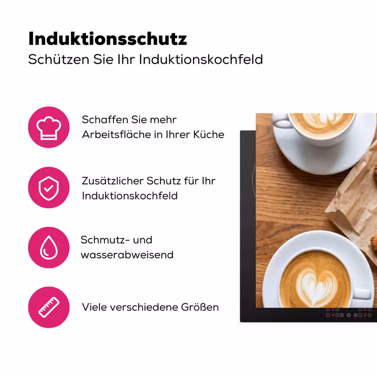Eten - Croissant - Koffie - Ontbijt - Modern Inductie beschermer vinyl 3mm middel -zzzzzzz-lf-ups