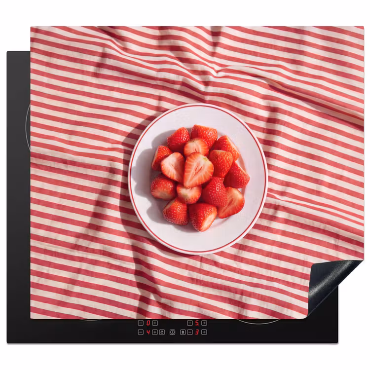 Eten - Aardbeien - Fruit - Zomer - Rood Inductie beschermer vinyl 3mm middel -3d