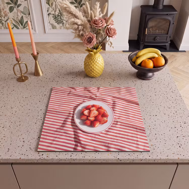 Eten - Aardbeien - Fruit - Zomer - Rood Inductie beschermer vinyl 3mm middel -sfeer3