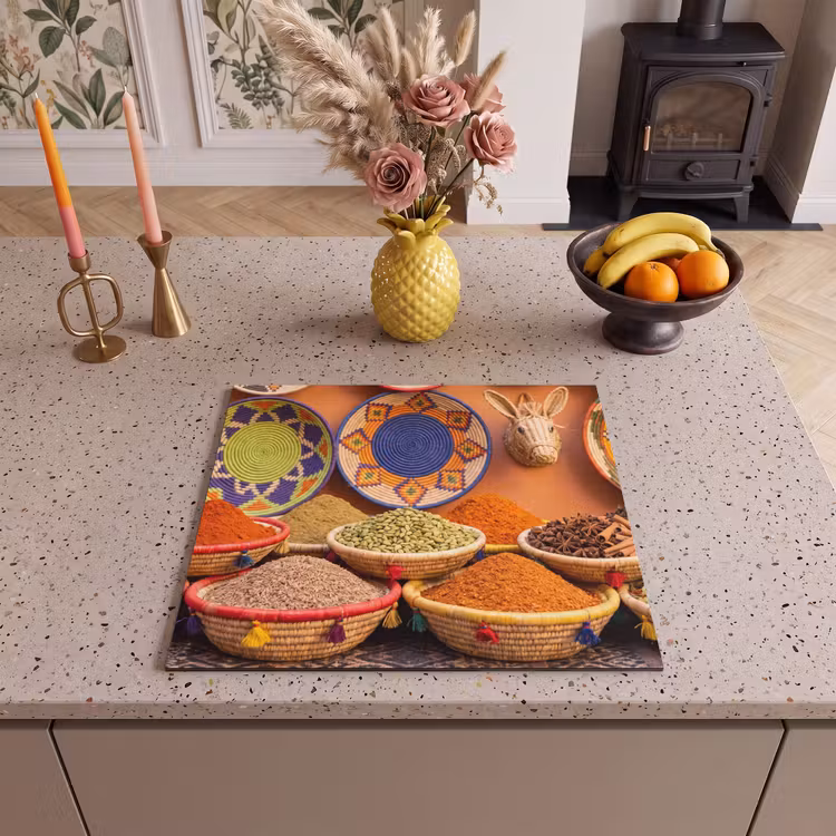 Herdabdeckplatte - Essen – Farbenfroh – Kultur - Eten - Kleurrijk - Cultuur Inductie beschermer vinyl 3mm middel