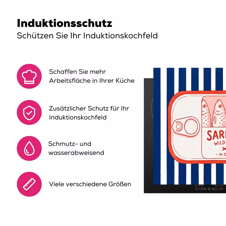 Eten - Vis - Blik - Illustratie - Rood Inductie beschermer vinyl 3mm middel -zzzzzzz-lf-ups