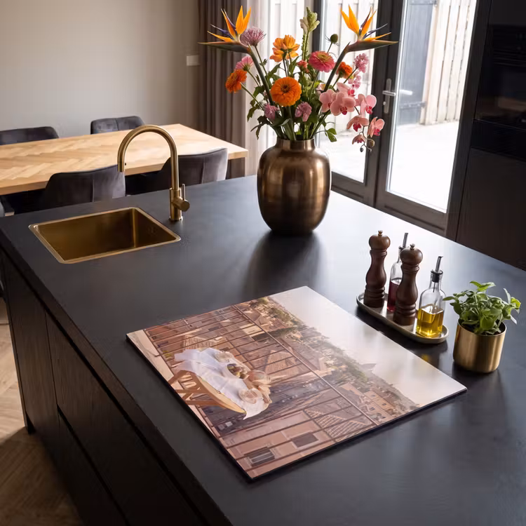 Eten - Ontbijt - Balkon - Stad - Zonsopgang Inductie beschermer vinyl 3mm middel -sfeer5