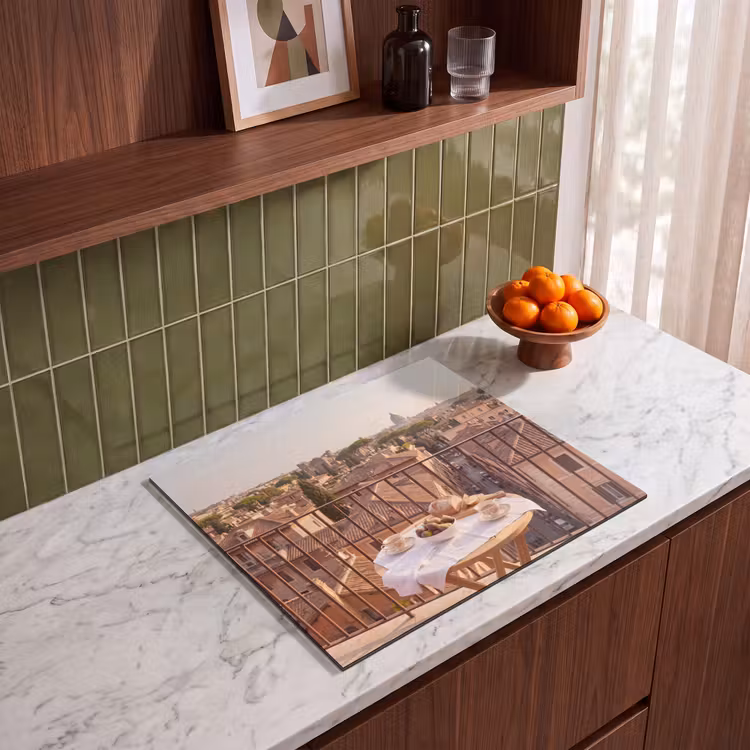 Eten - Ontbijt - Balkon - Stad - Zonsopgang Inductie beschermer vinyl 3mm middel -sfeer8