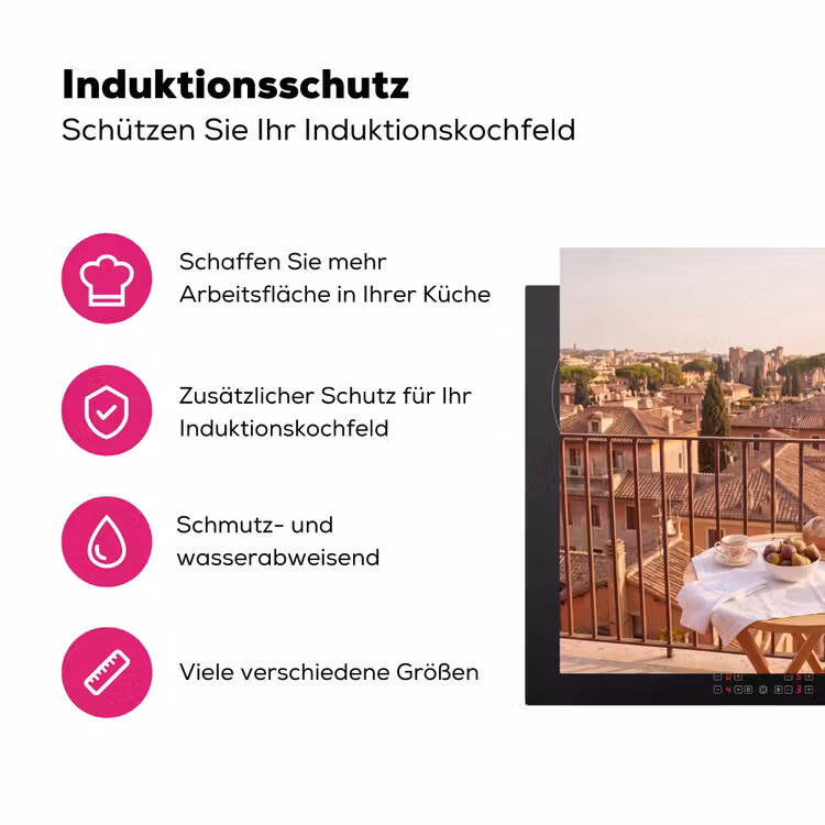 Eten - Ontbijt - Balkon - Stad - Zonsopgang Inductie beschermer vinyl 3mm middel -zzzzzzz-lf-ups