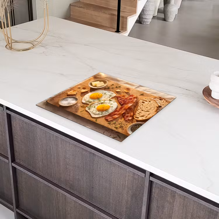 Eten - Ontbijt - Hout - Rustiek - Geel Inductie beschermer vinyl 3mm middel -sfeer8