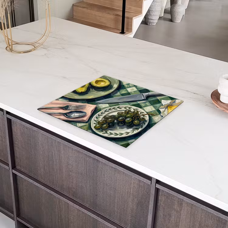 Eten - Ontbijt - Tafel - Modern - Groen Inductie beschermer vinyl 3mm middel -sfeer8