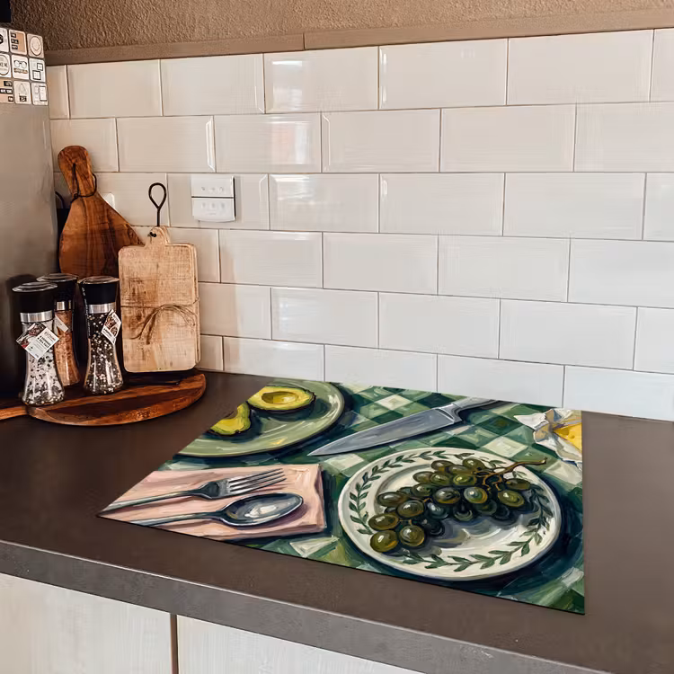 Eten - Ontbijt - Tafel - Modern - Groen Inductie beschermer vinyl 3mm middel -sfeer3