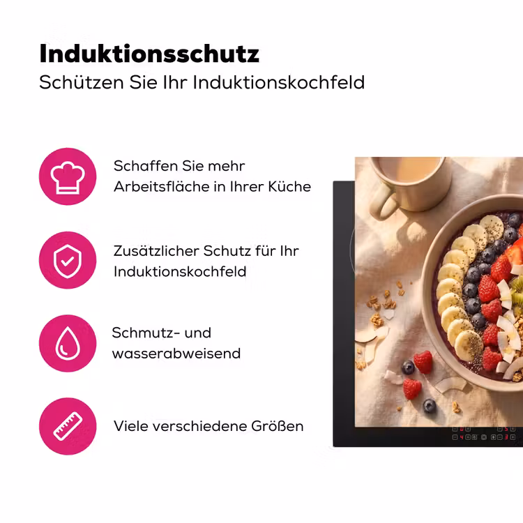 Eten - Ontbijtkom - Fruit - Gezond - Kleurrijk Inductie beschermer vinyl 3mm middel -zzzzzzz-lf-ups