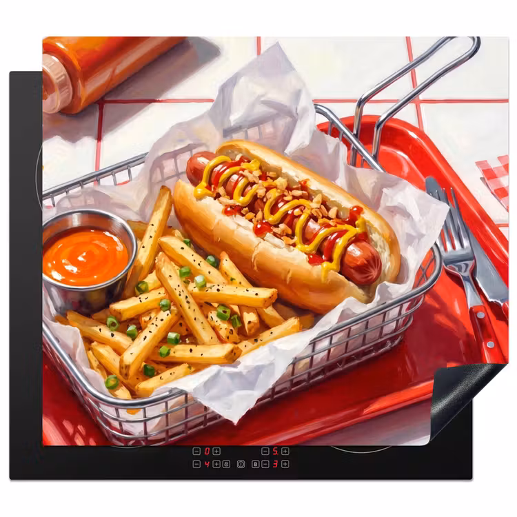 Eten - Hotdog - Fastfood - Modern - Rood Inductie beschermer vinyl 3mm middel -3d