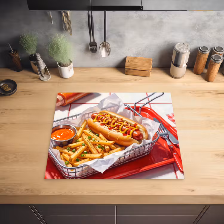 Eten - Hotdog - Fastfood - Modern - Rood Inductie beschermer vinyl 3mm middel -sfeer5