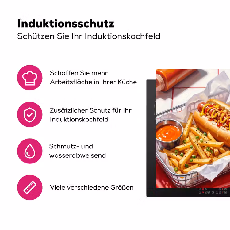 Eten - Hotdog - Fastfood - Modern - Rood Inductie beschermer vinyl 3mm middel -zzzzzzz-lf-ups