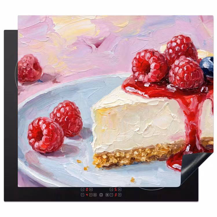 Eten - Cheesecake - Bessen - Abstract - Roze Inductie beschermer vinyl 3mm middel -3d