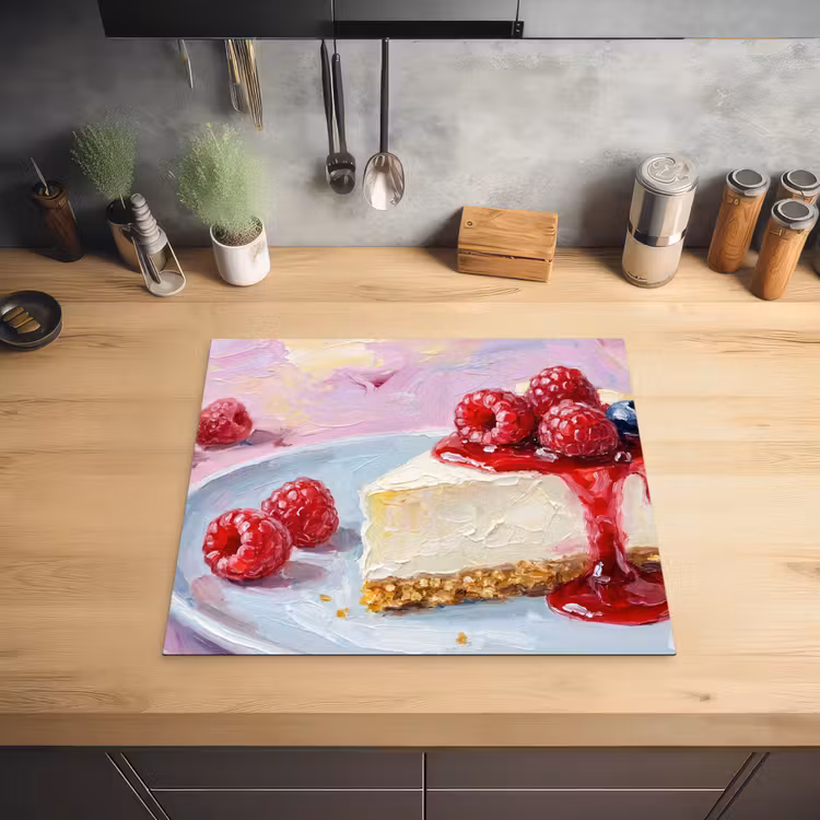 Eten - Cheesecake - Bessen - Abstract - Roze Inductie beschermer vinyl 3mm middel -sfeer5
