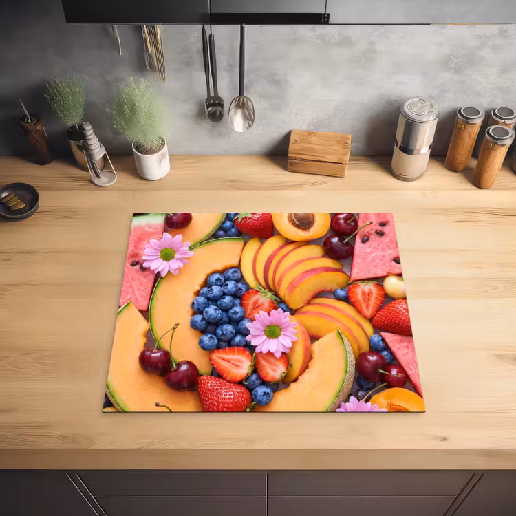 Eten - Fruit - Zomer - Kleurrijk Inductie beschermer vinyl 3mm middel -sfeer5