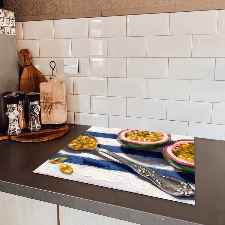 Eten - Passievrucht - Tropisch - Modern - Kleurrijk Inductie beschermer vinyl 3mm middel -sfeer3