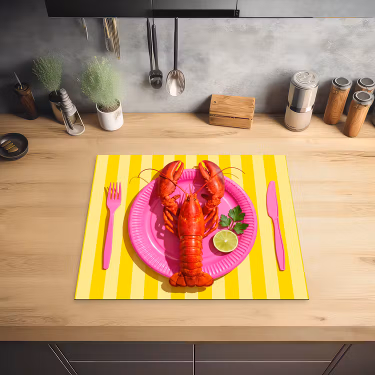 Eten - Roze - Geel - Modern - Culinaire Inductie beschermer vinyl 3mm middel -sfeer5