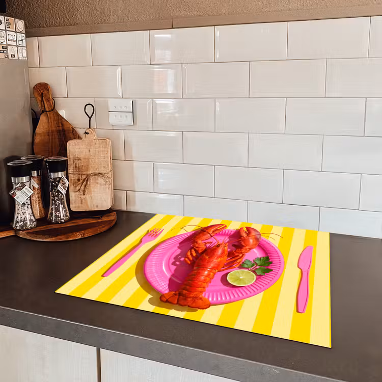 Eten - Roze - Geel - Modern - Culinaire Inductie beschermer vinyl 3mm middel -sfeer3