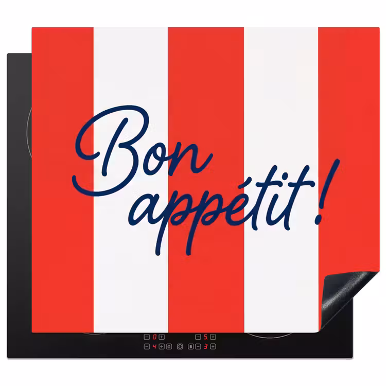 Eten - Spreuk - Keuken - Grafisch - Rood-Wit Inductie beschermer vinyl 3mm middel -3d
